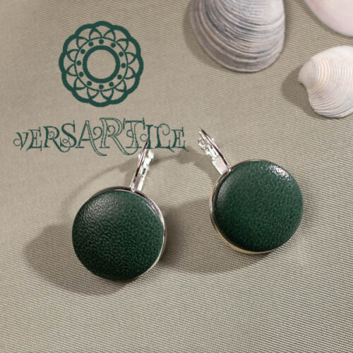 Mohazöld színű bőrbetétes fülbevaló