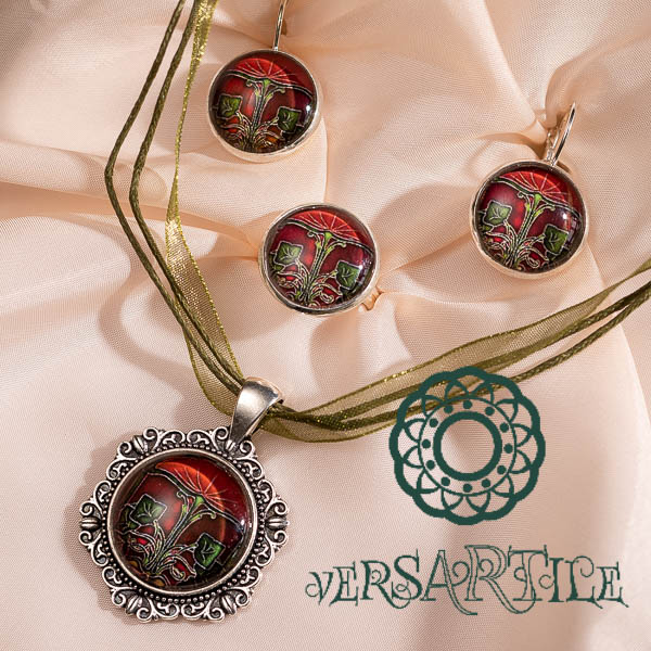 Stilizált virág mintás ékszerszett