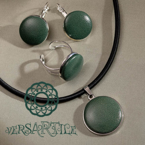 Mohazöld színű bőrbetétes ékszerszett
