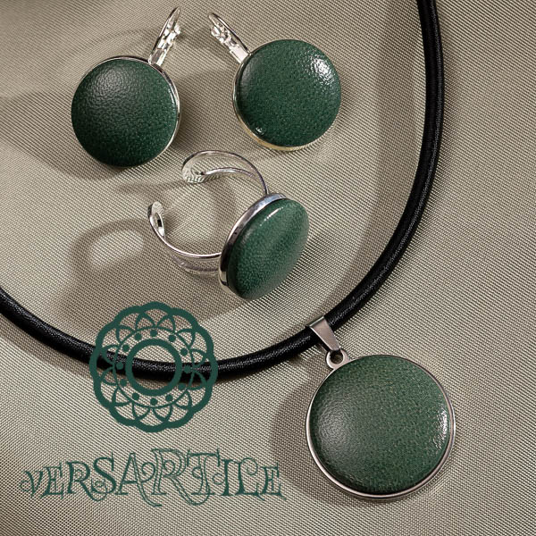 Mohazöld színű bőrbetétes ékszerszett