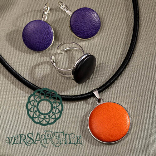 Levendula-narancs&éjfekete bőrbetétes ékszerszett